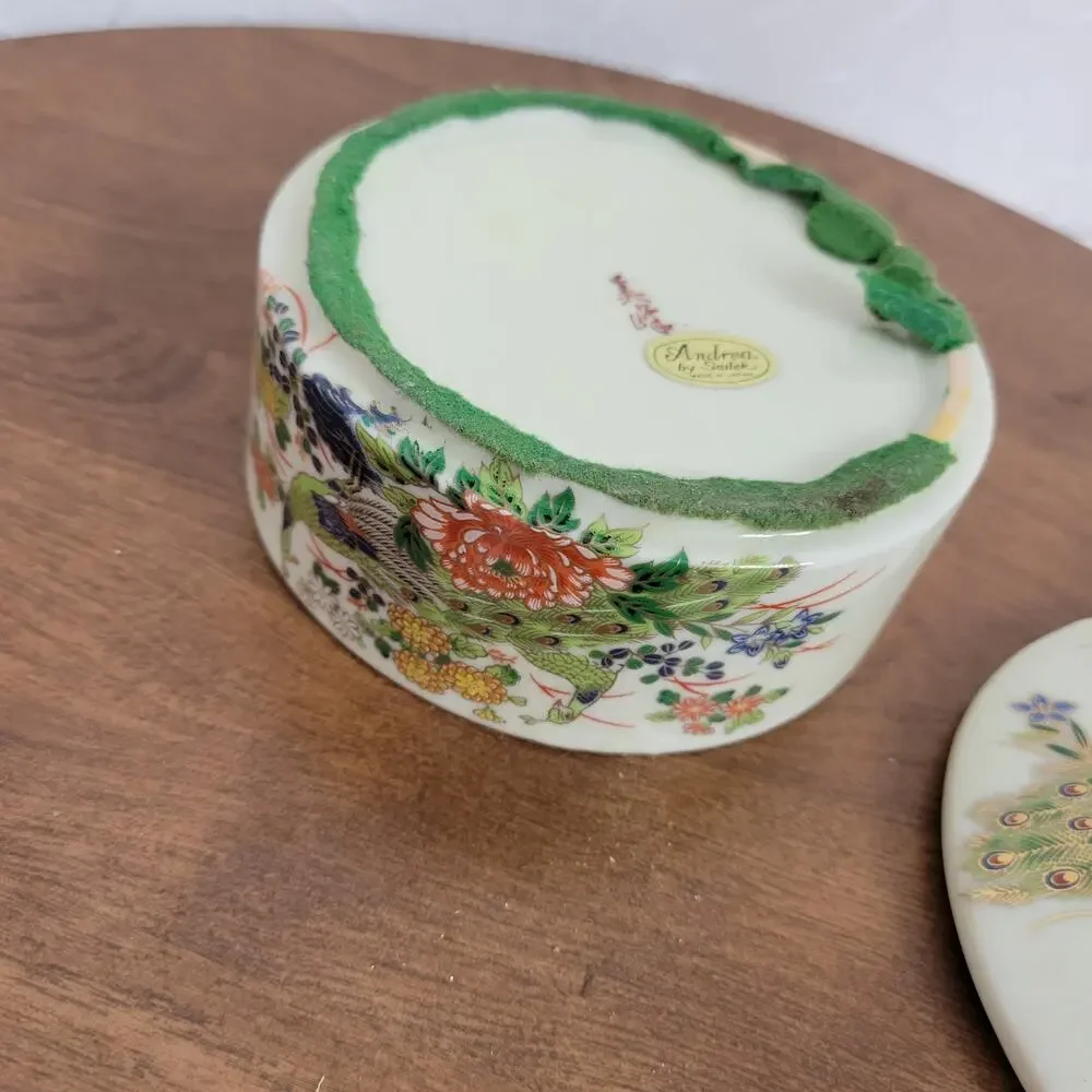 Vintage Andrea by Sadek Peacock Trinket Jewelery Box with Lid Made‎ in Japan
